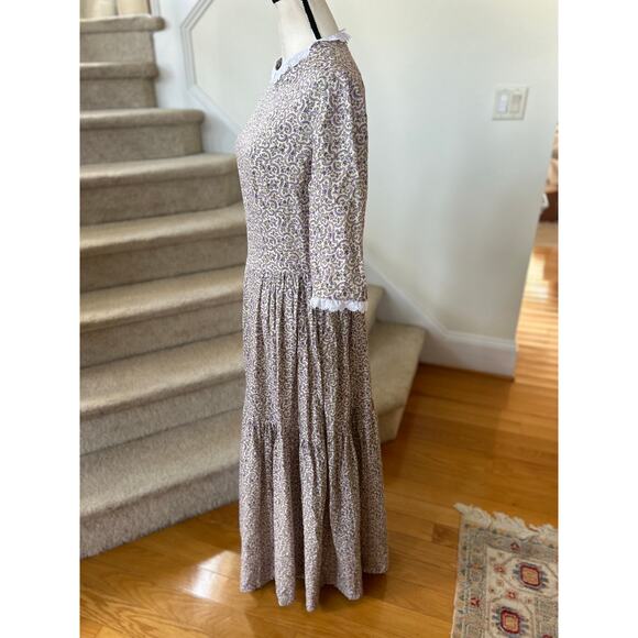 Vintage Purple Ditzy Floral Lace Scallop Collar Tiered Drop Waist Maxi Dress - Picture 6 of 9